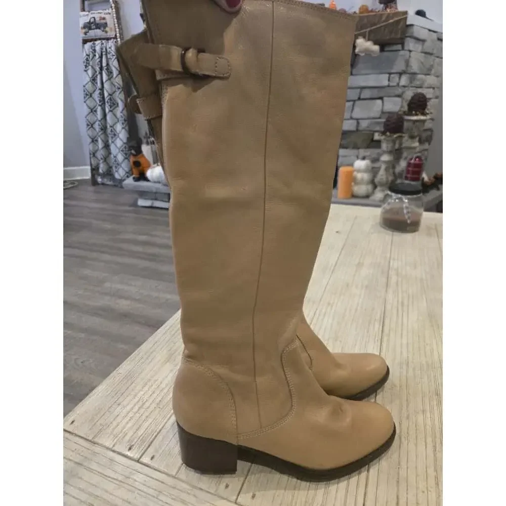 Matisse‎ Women's Brown Knee High Leather Boots Size 7.5 Block Heel Casual Brazil